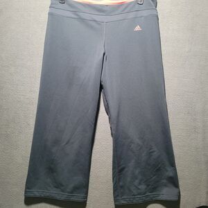 Adidas Womens Capri Cropped Athletic‎ Leggings Gray Pink Waistband